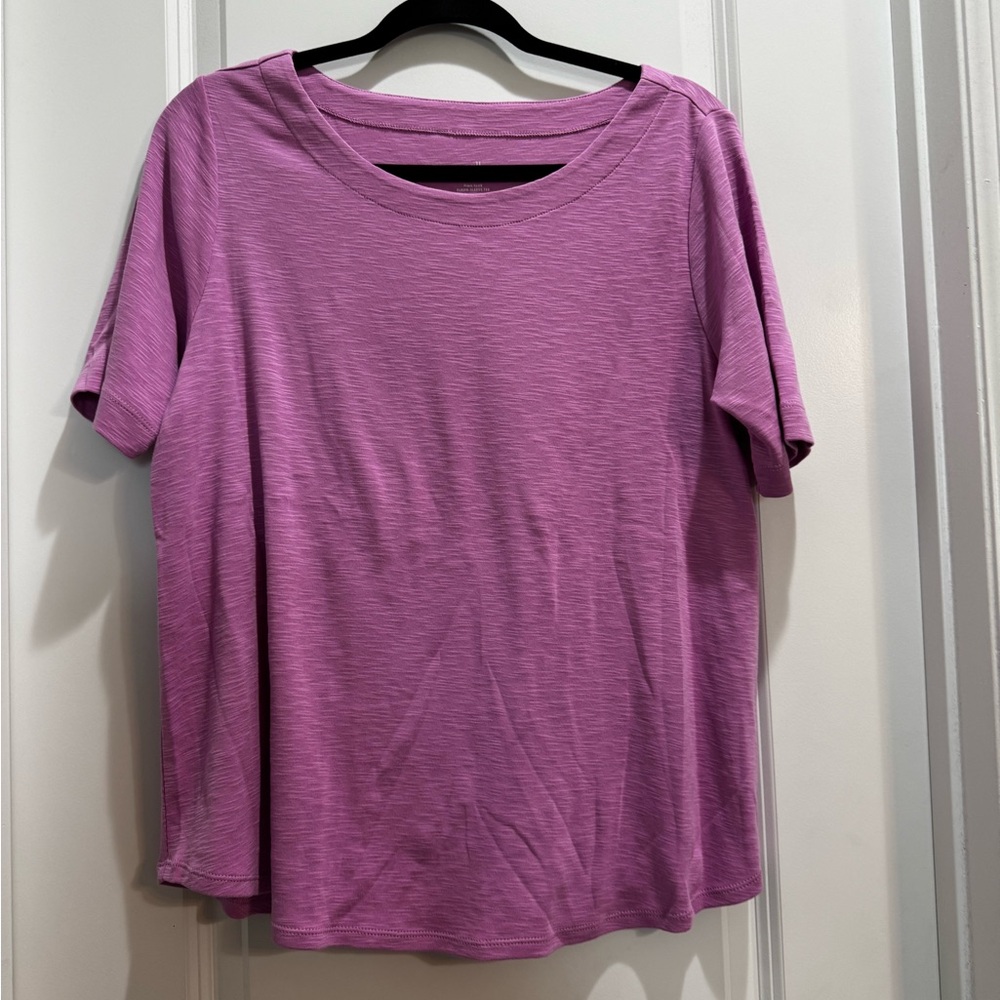 J Jill Lavender Round Neck Elbow Sleeve Tee Large Pet Armpit To Armpit 21”